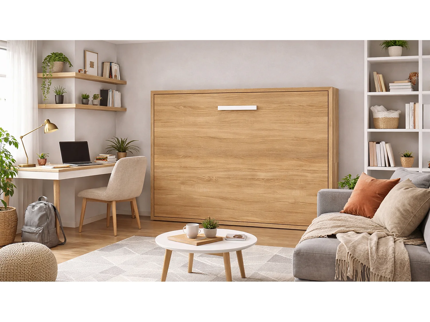 Lit escamotable horizontal chêne clair cambrian 90x190 CANNES