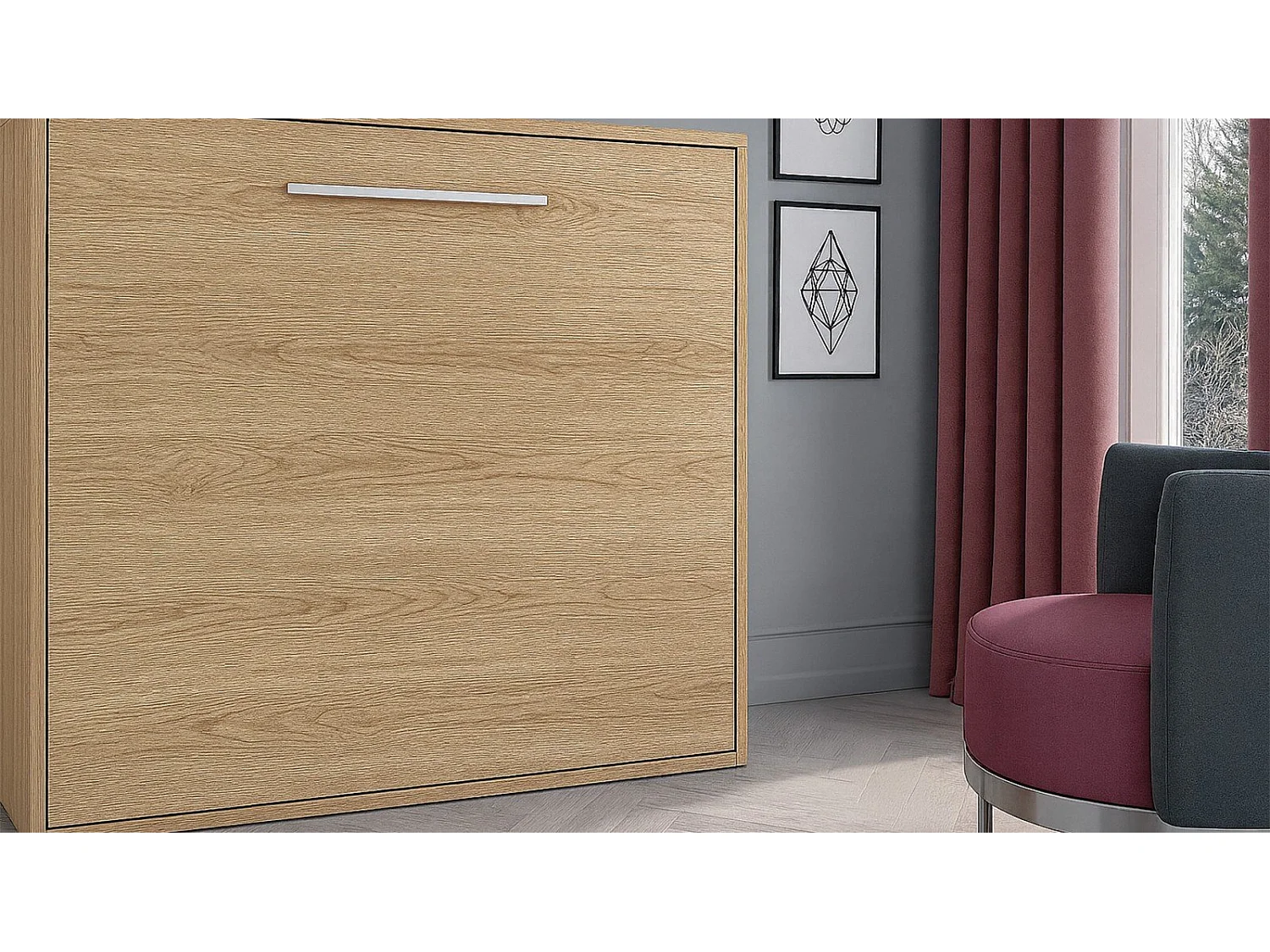 Lit escamotable horizontal chêne clair cambrian 90x190 CANNES