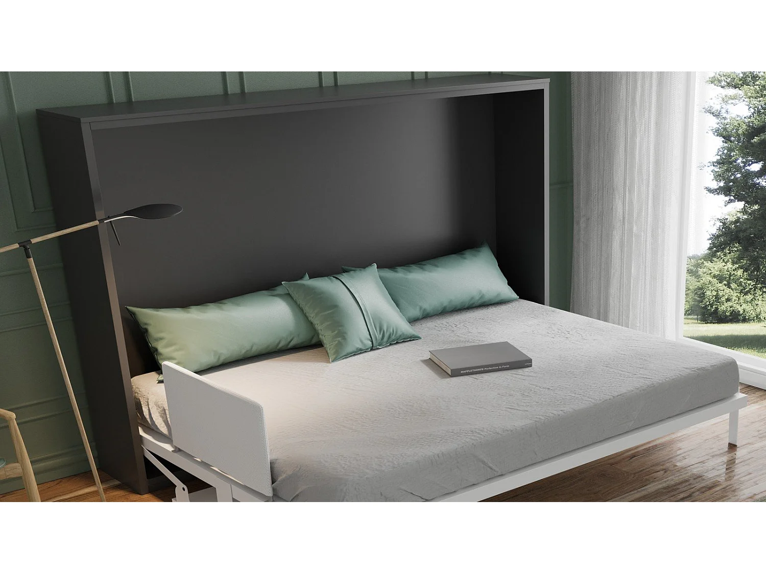 Lit escamotable horizontal avec bureau blanc mat 90x200 TOULON
