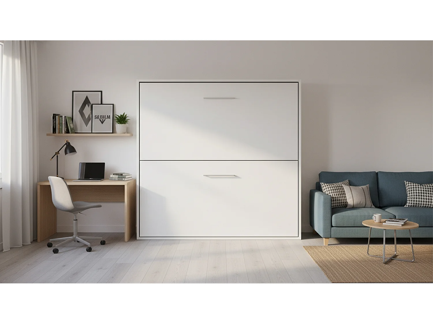 Lit superposé horizontal escamotable blanc mat 90x200 BIARRITZ