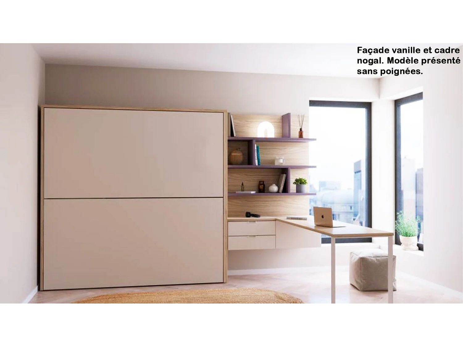 Lit superposé horizontal escamotable blanc mat 90x200 BIARRITZ