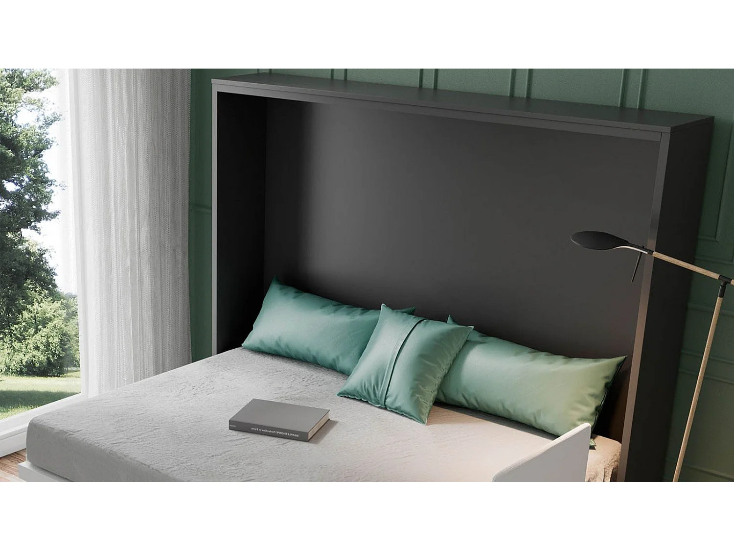 Lit escamotable horizontal avec bureau blanc mat 90x190 TOULON