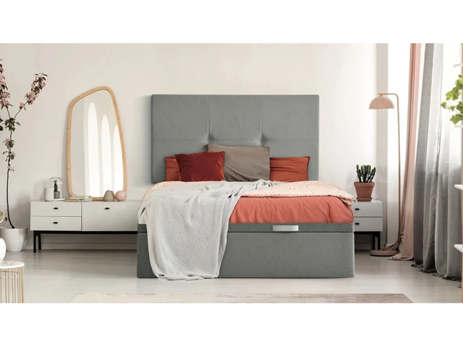 Letto contenitore alta gamma tessuto beige antimacchia 140x190 SAINT-ÉMILION