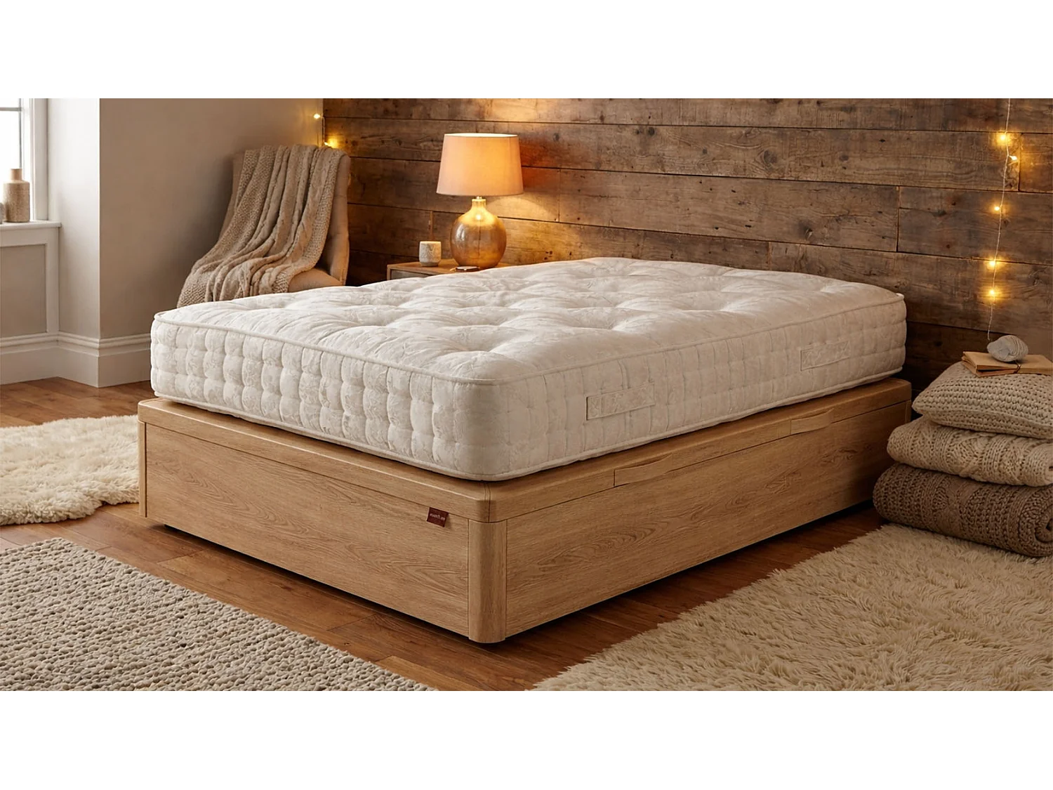 Opbergbed met zijopening van hout cambrian eiken 90x190 GORDES