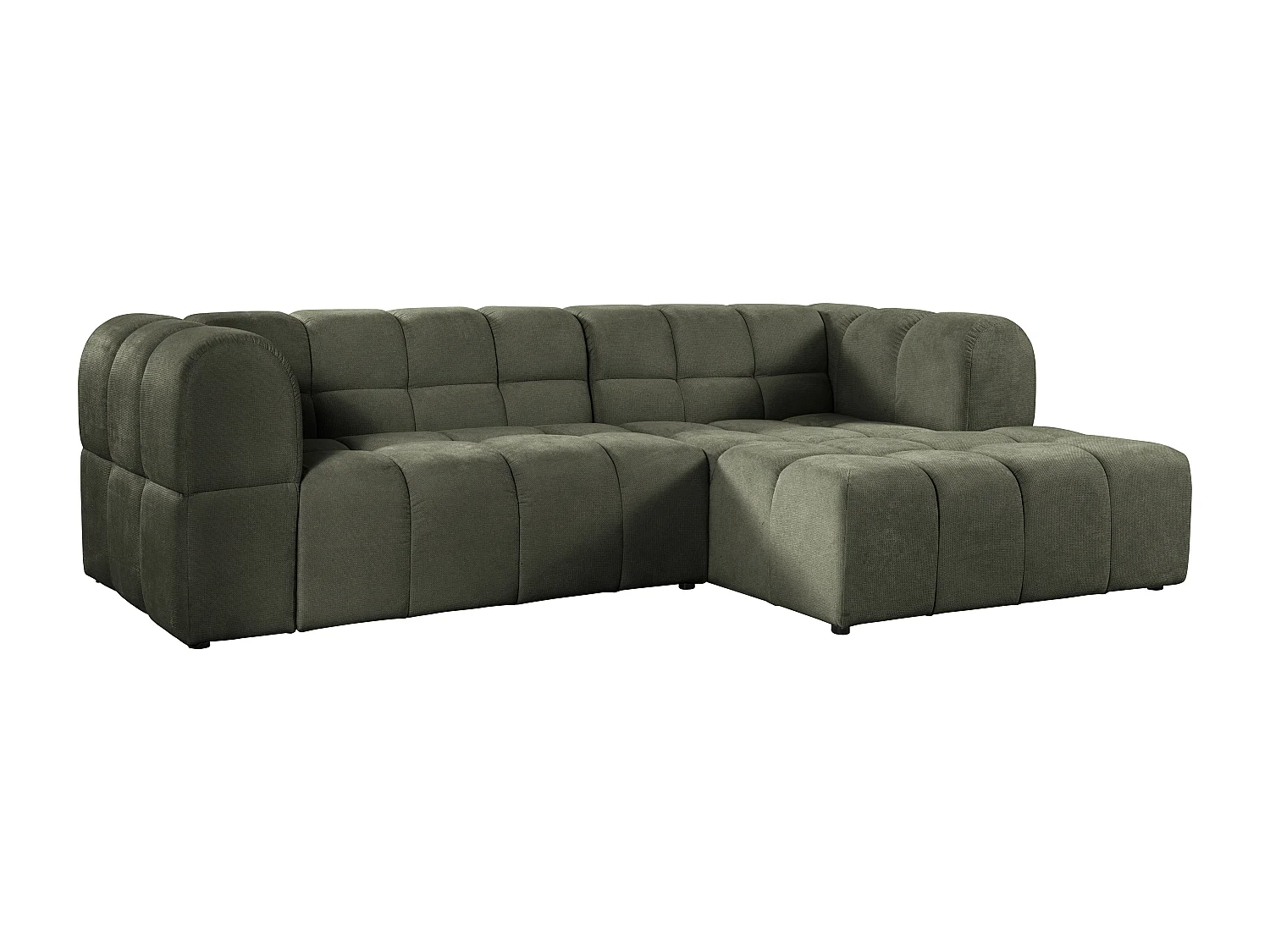 Canapé d'angle droit en tissu texturé vert kaki RIMALO