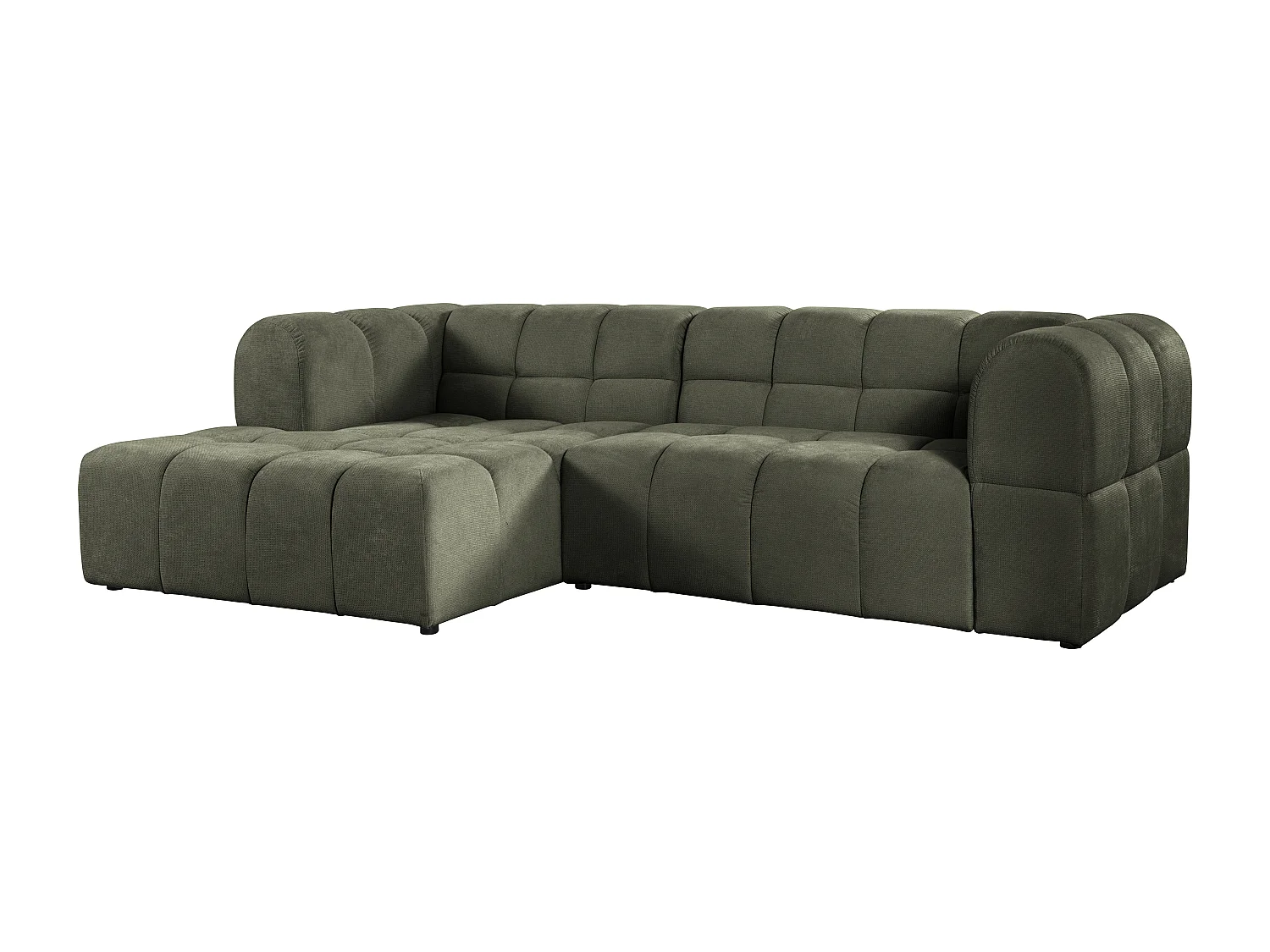 Canapé d'angle gauche en tissu texturé vert kaki RIMALO