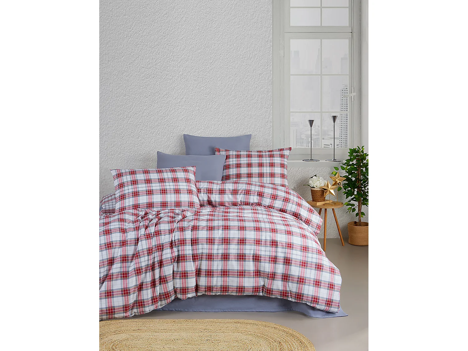 Bettwäschegarnitur 240x220 cm+2 Kopfkissenbez 65x65 cm-Baumwollflanell