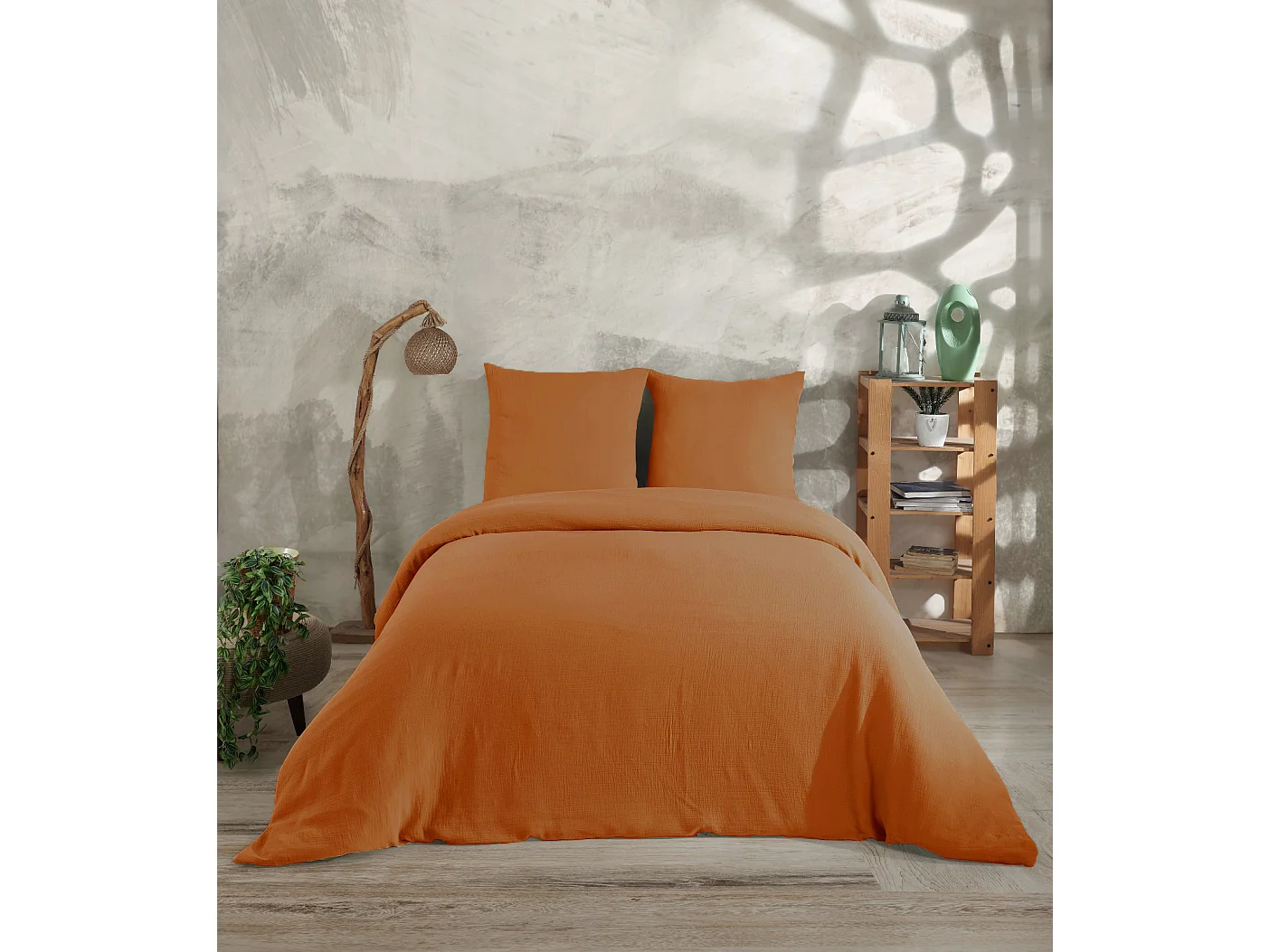 2 persoons beddengoed 200x200 cm+2 kussenslopen 65x65 cm in katoen gaas mousseline