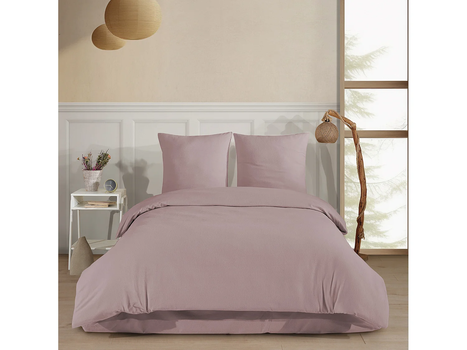 Parure de lit 2 personnes 200x200 cm Flanelle de coton rose