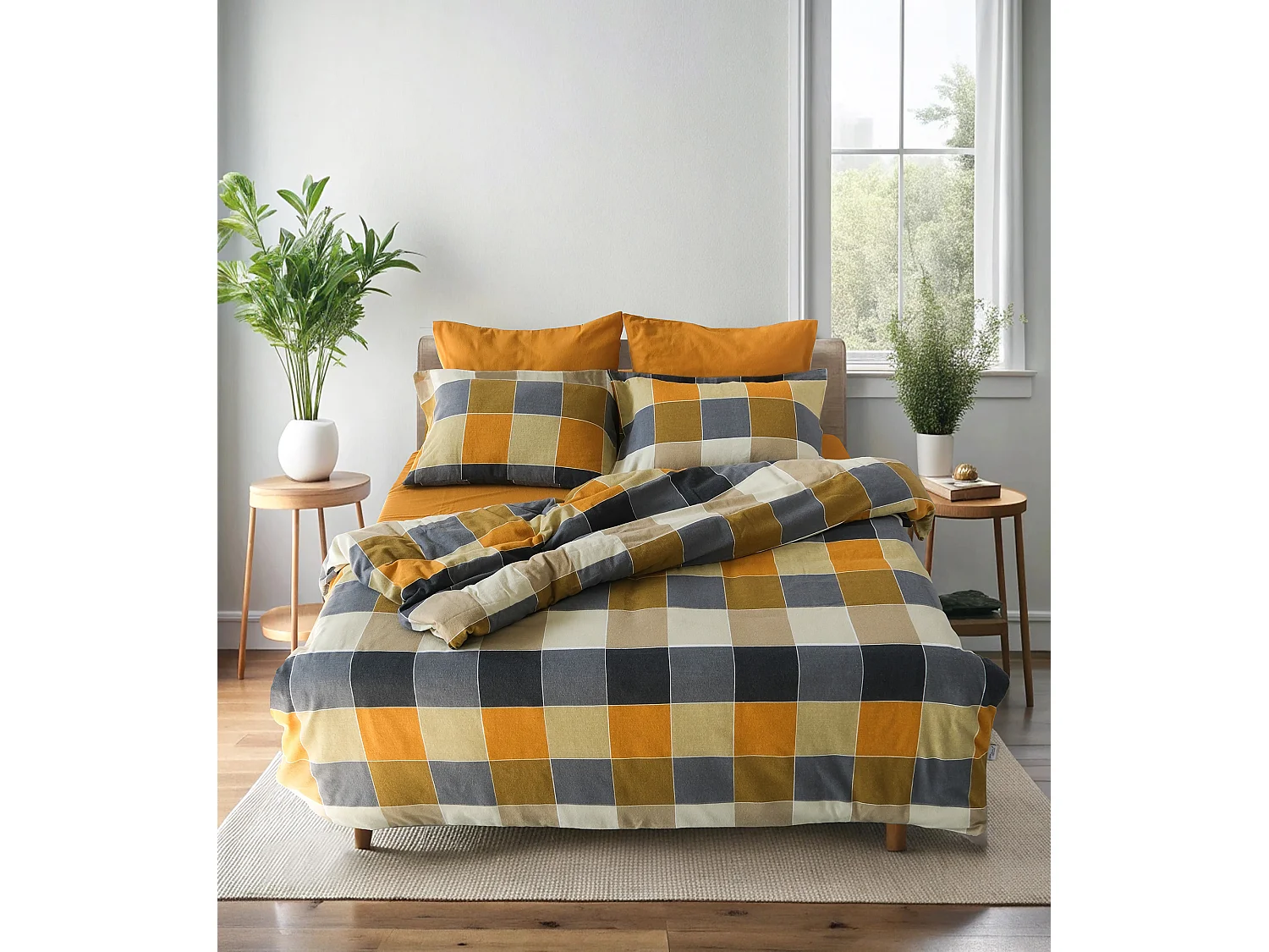 2 persoons beddengoed 200x200 cm+2 kussenslopen 65x65 cm in katoenen flanel