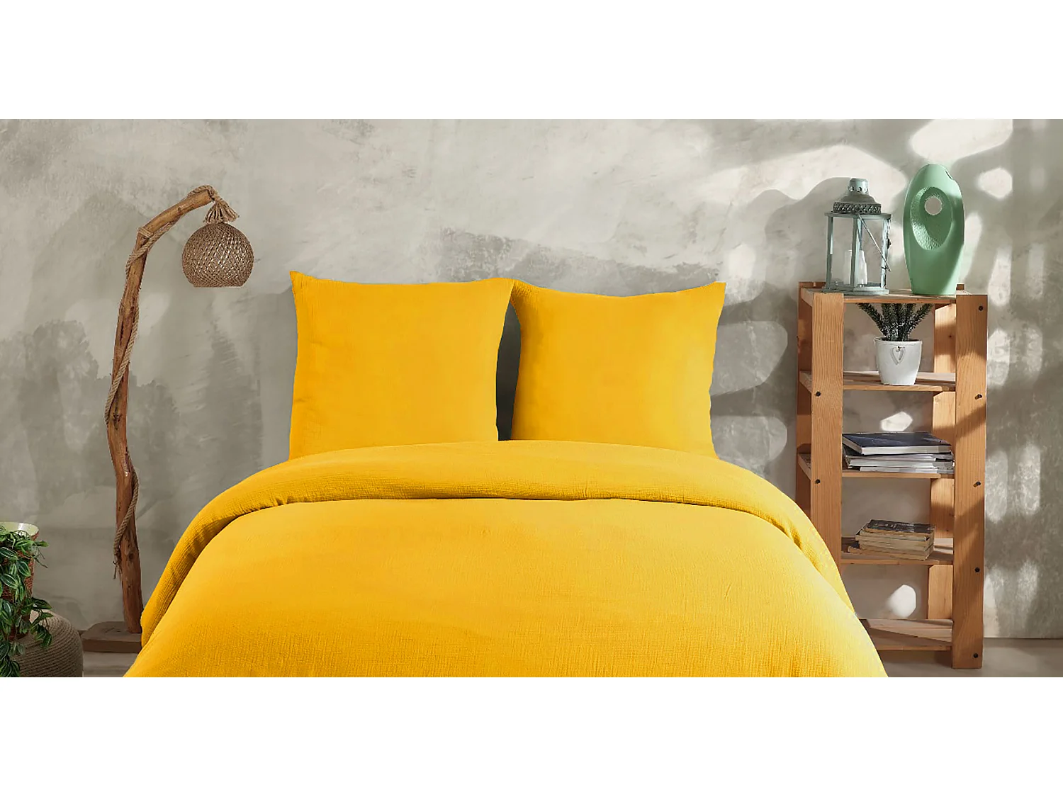 2 persoons beddengoed 200x200 cm+2 kussenslopen 65x65 cm in katoen gaas mousseline