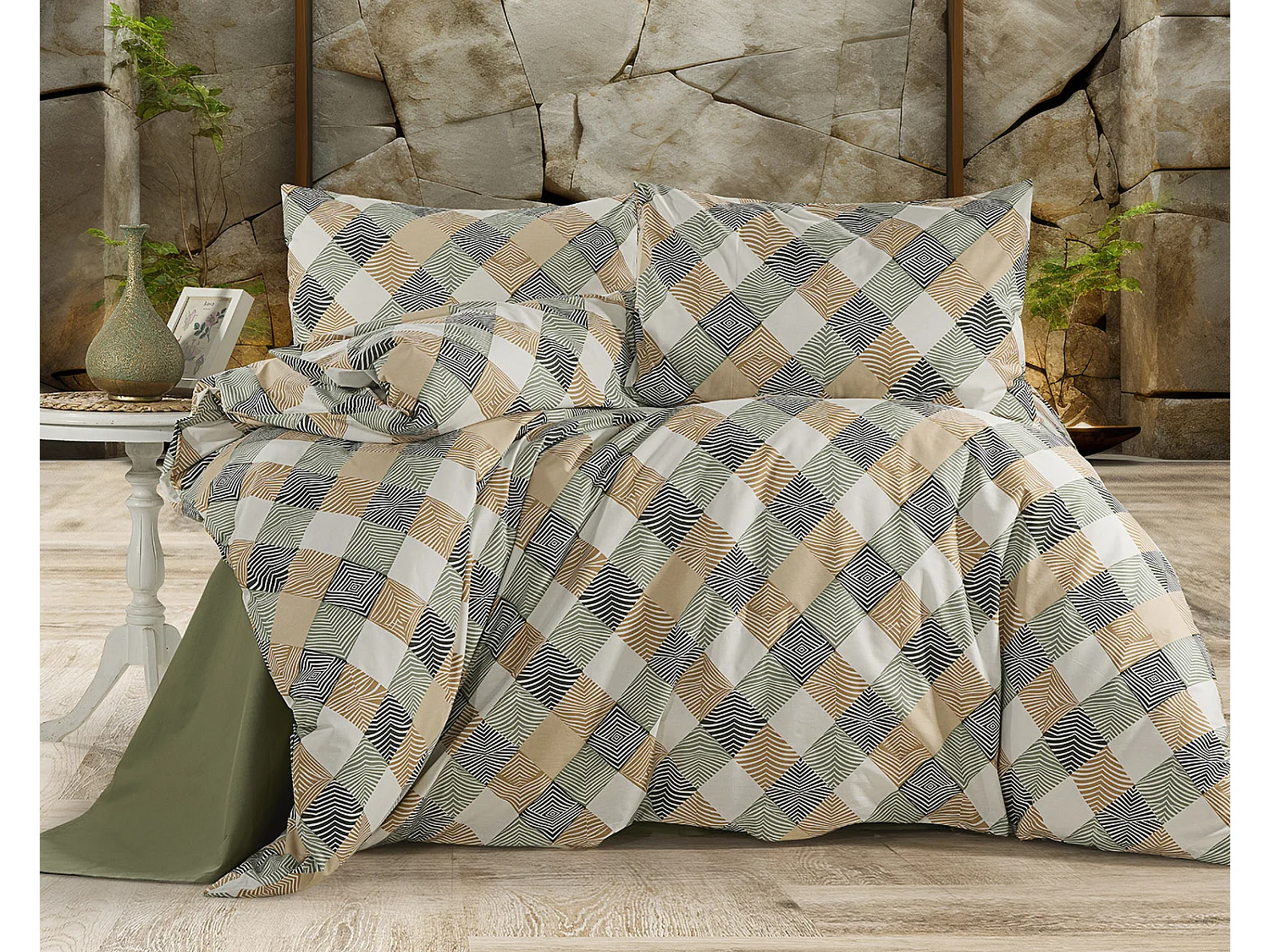 1 persoons beddengoed 140x200 cm+1 kussensloop 65x65 cm in katoen