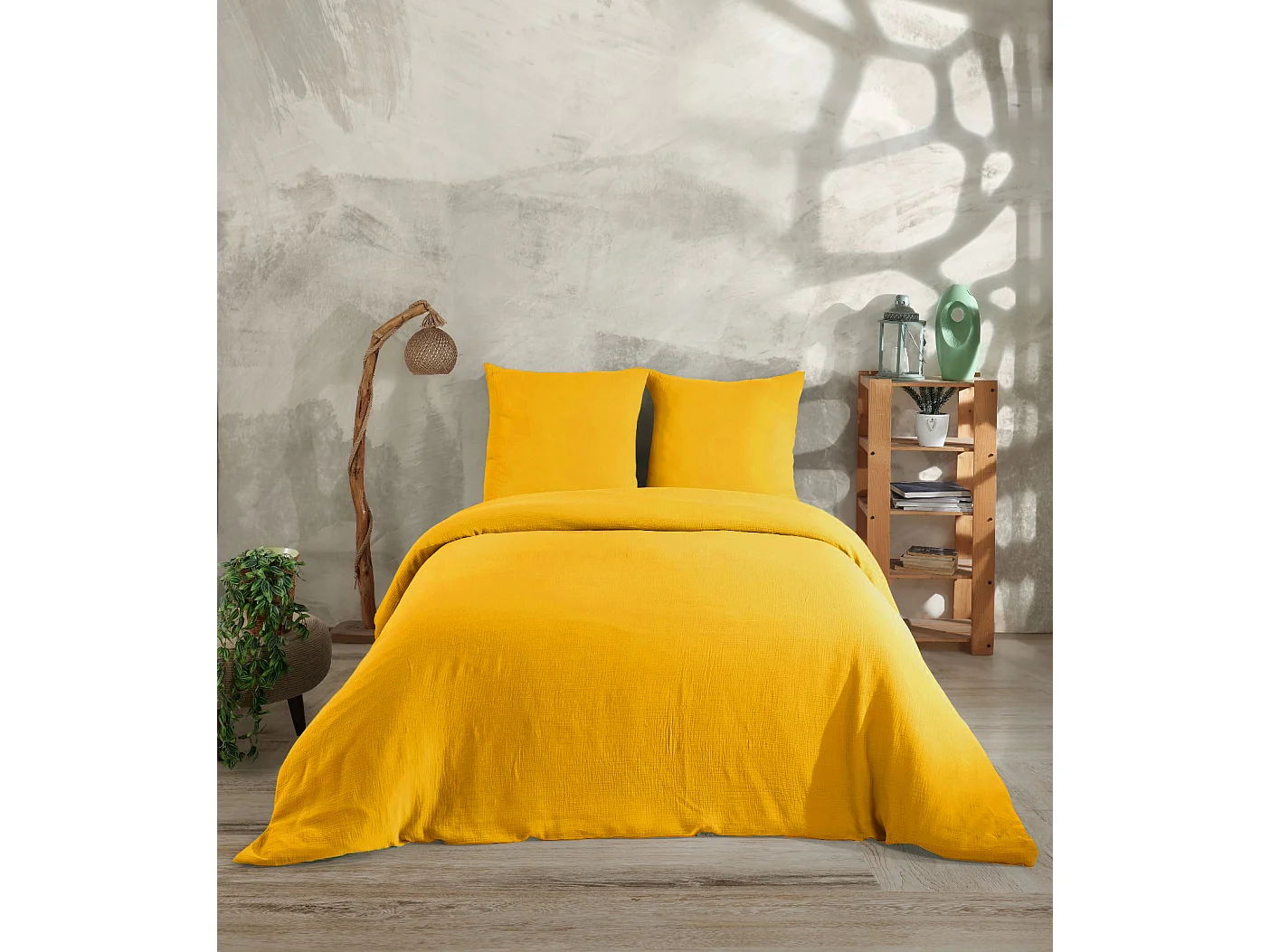 Bettwäschegarnitur 1 Bettbezug 240x220 cm+2 Kopfkissenbez Baumwollgaze