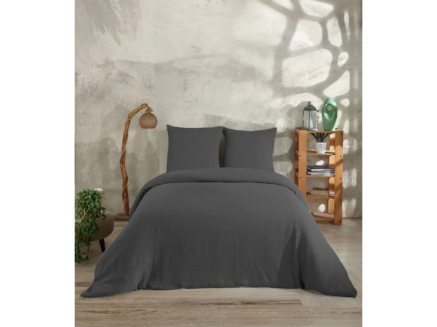 2 persoons beddengoed 200x200 cm+2 kussenslopen 65x65 cm in katoen gaas mousseline