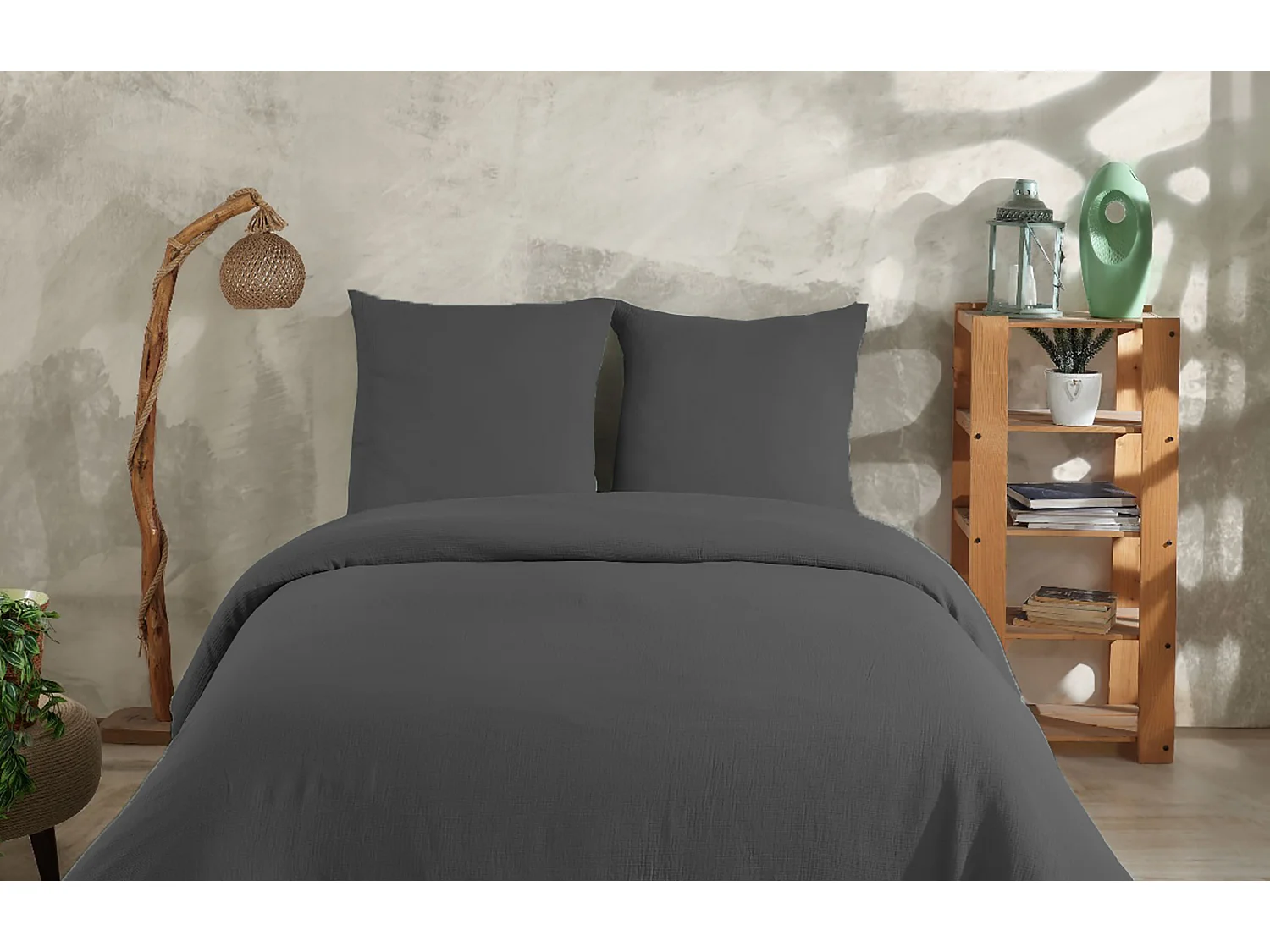 2 persoons beddengoed 200x200 cm+2 kussenslopen 65x65 cm in katoen gaas mousseline