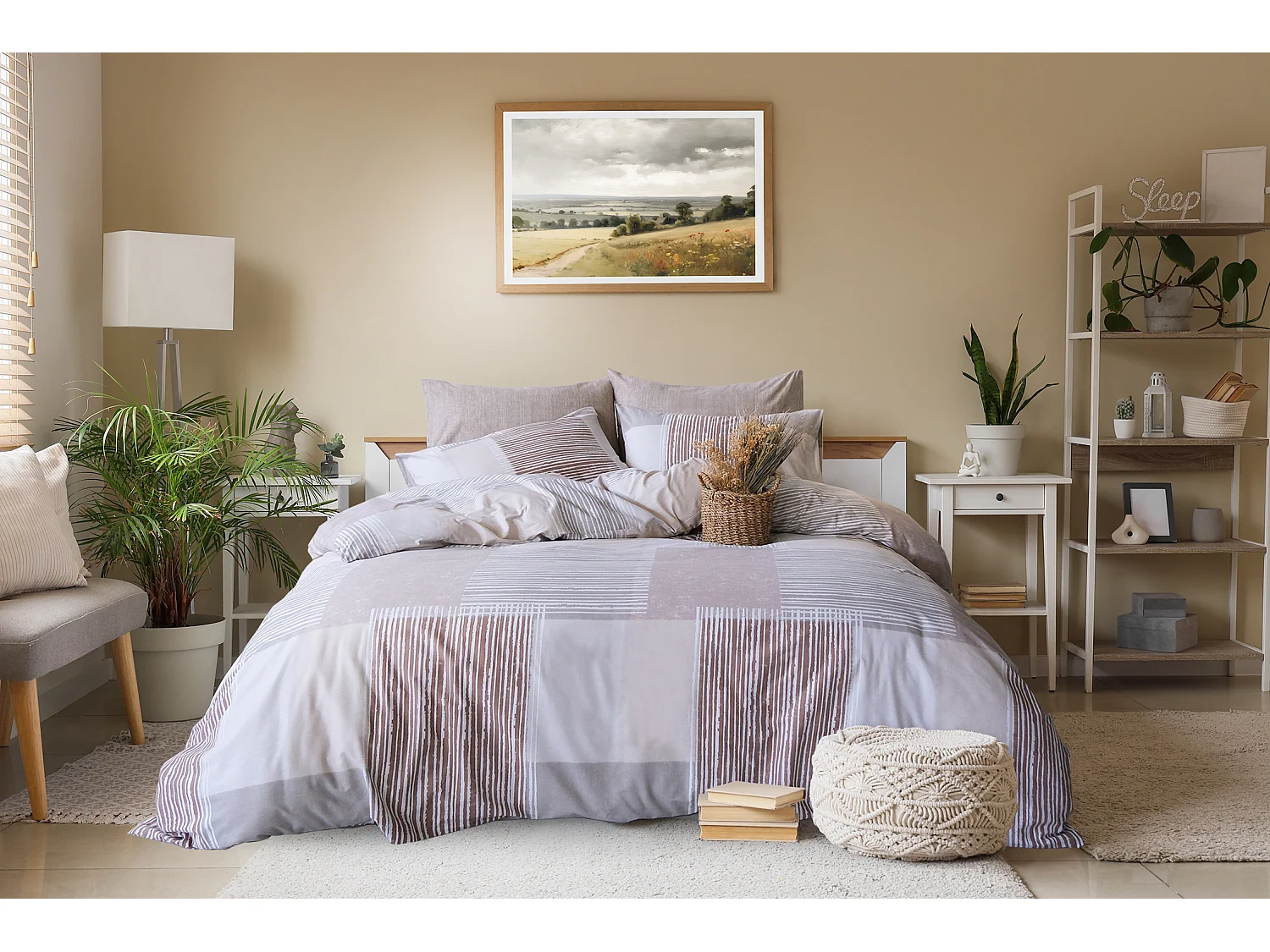 1 persoons beddengoed 140x200 cm+1 kussensloop 65x65 cm in katoen