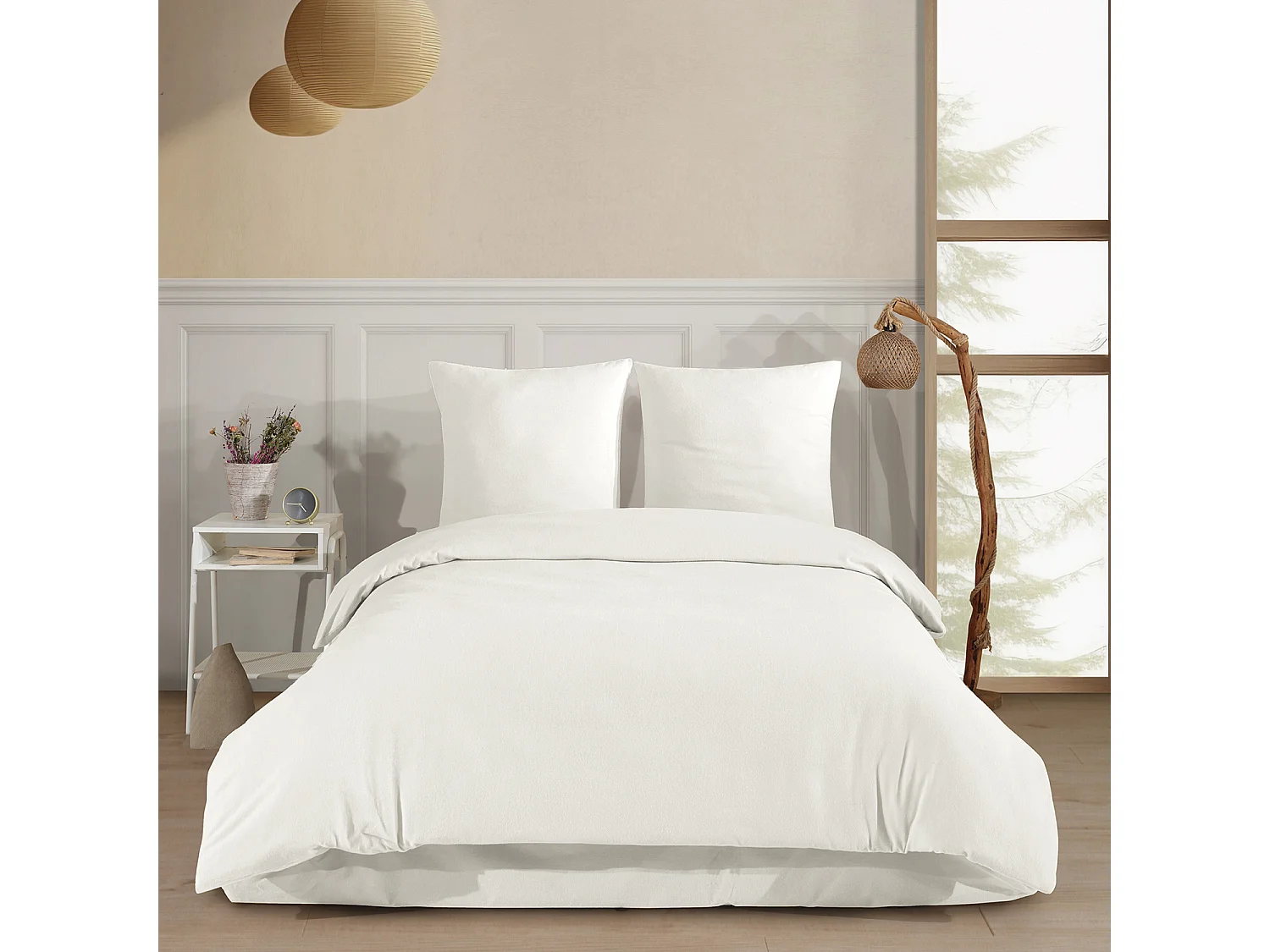 Parure de lit 2 personnes 200x200 cm Flanelle de coton blanc