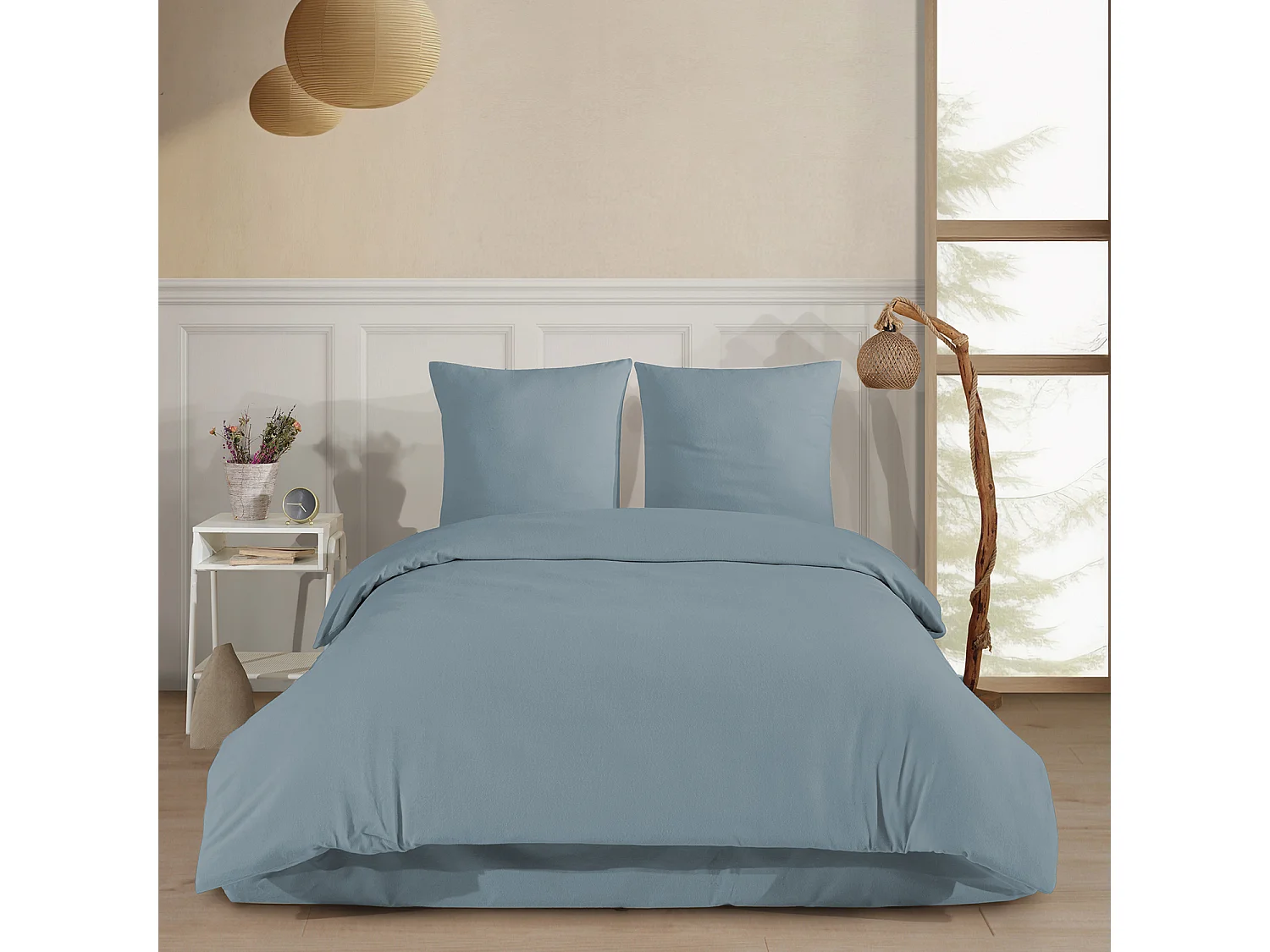 Set letto matrimoniale 200x200 cm+2 federe 65x65 cm flanella di cotone