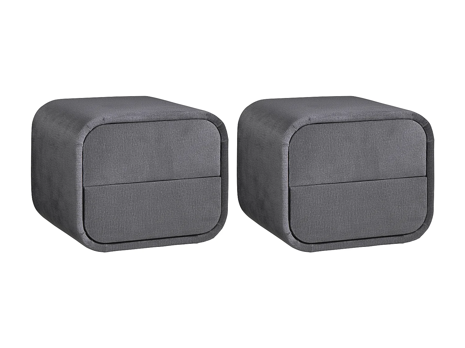 Lot de 2 tables de chevet – 2 tiroirs – Velours – Gris – VENALORA