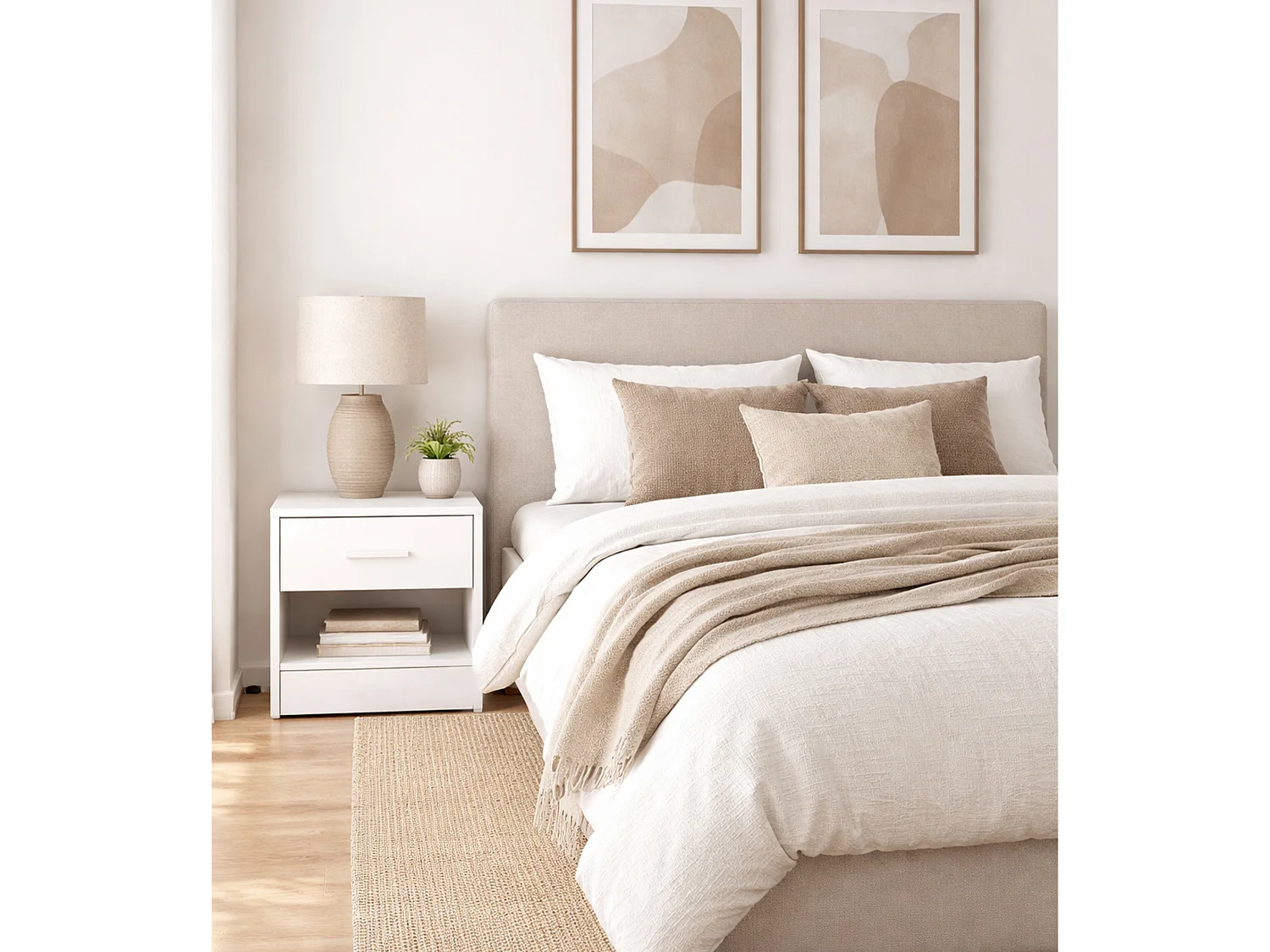 Mesita de noche de 48x40x40 cm con 1 cajón, espacio inferior abierto en blanco Silva