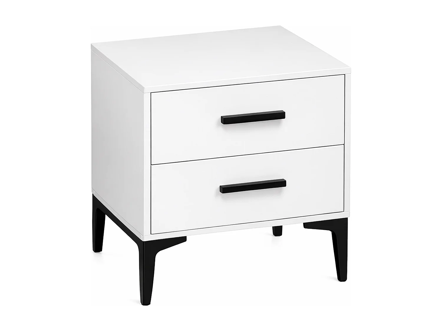 Mesita de noche de 49x40x45 cm con 2 cajones en color blanco, patas metálicas negras Savia