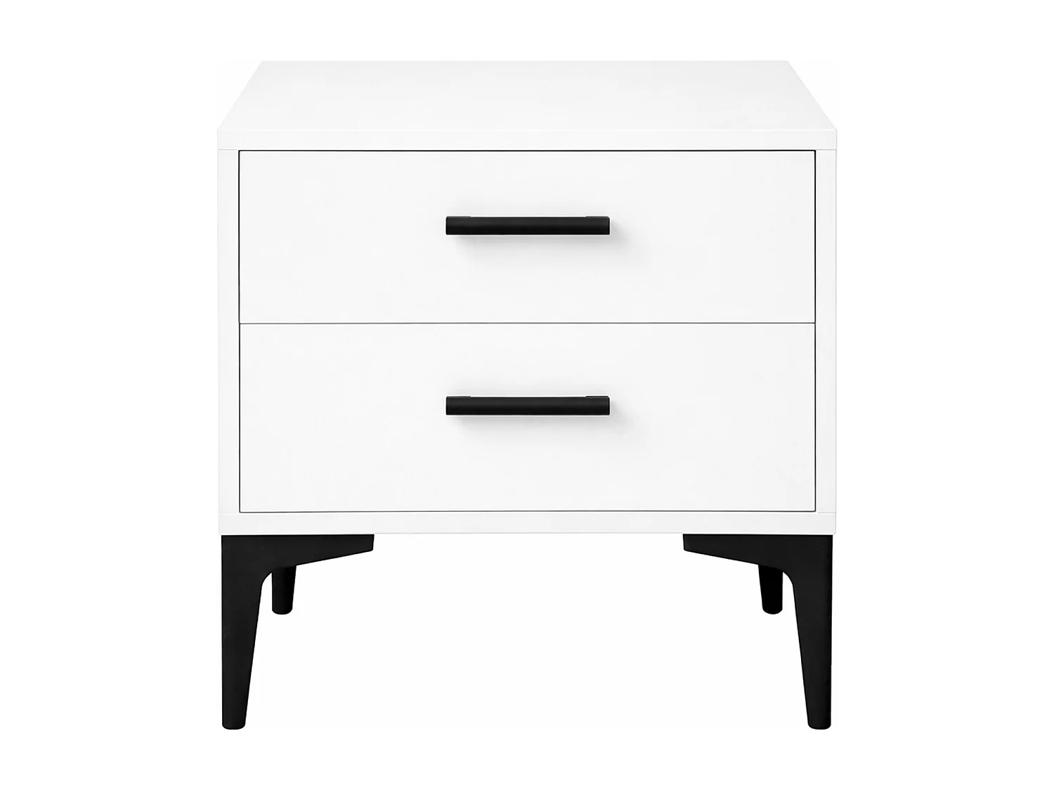 Mesita de noche de 49x40x45 cm con 2 cajones en color blanco, patas metálicas negras Savia