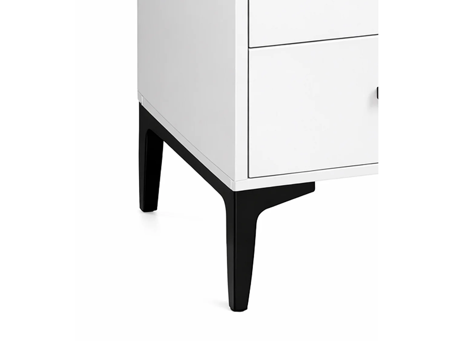 Mesita de noche de 49x40x45 cm con 2 cajones en color blanco, patas metálicas negras Savia
