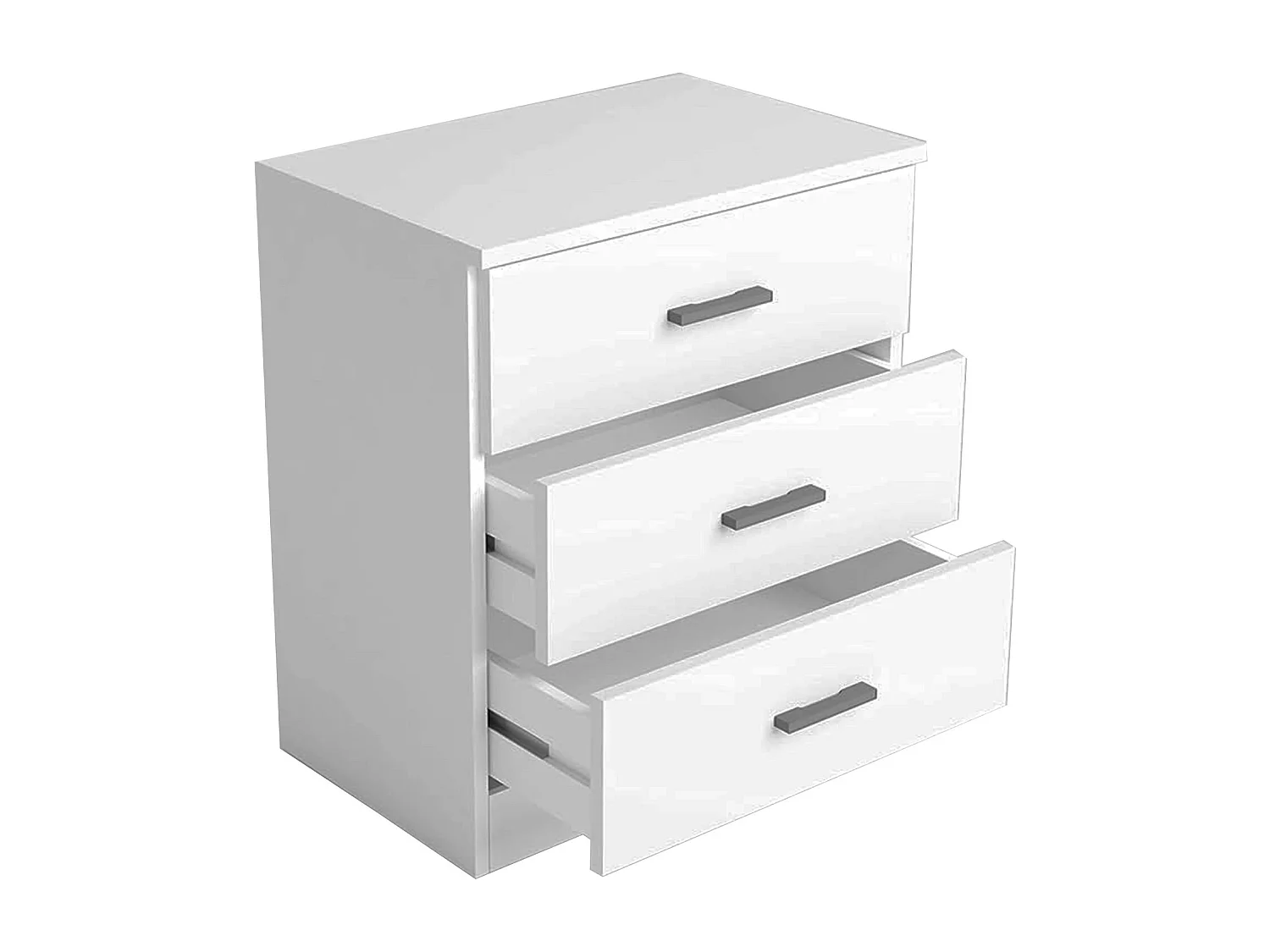 Mesita de noche de 57x45x40 cm con 3 cajones de MDF lacado en color blanco Elara