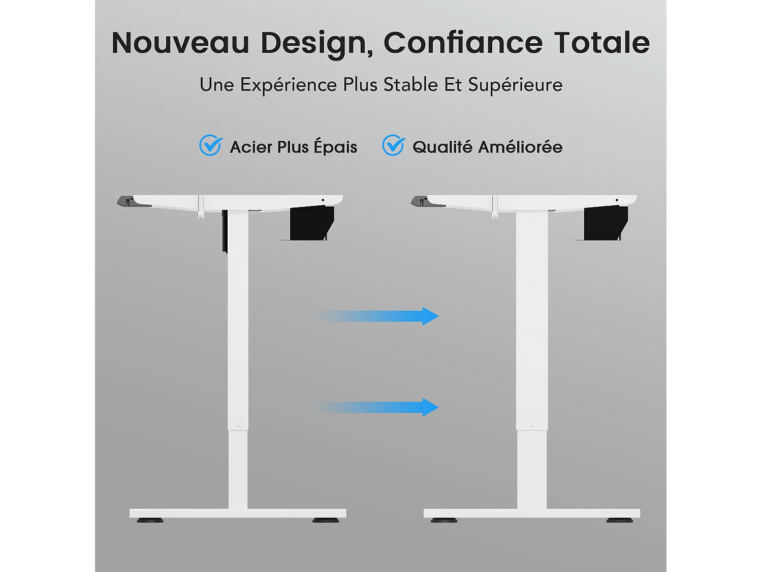 Homavo: supporto da scrivania regolabile con memoria, funzione di ritorno in caso di resistenza, porte USB/Type-C, altezza 69-117 cm.