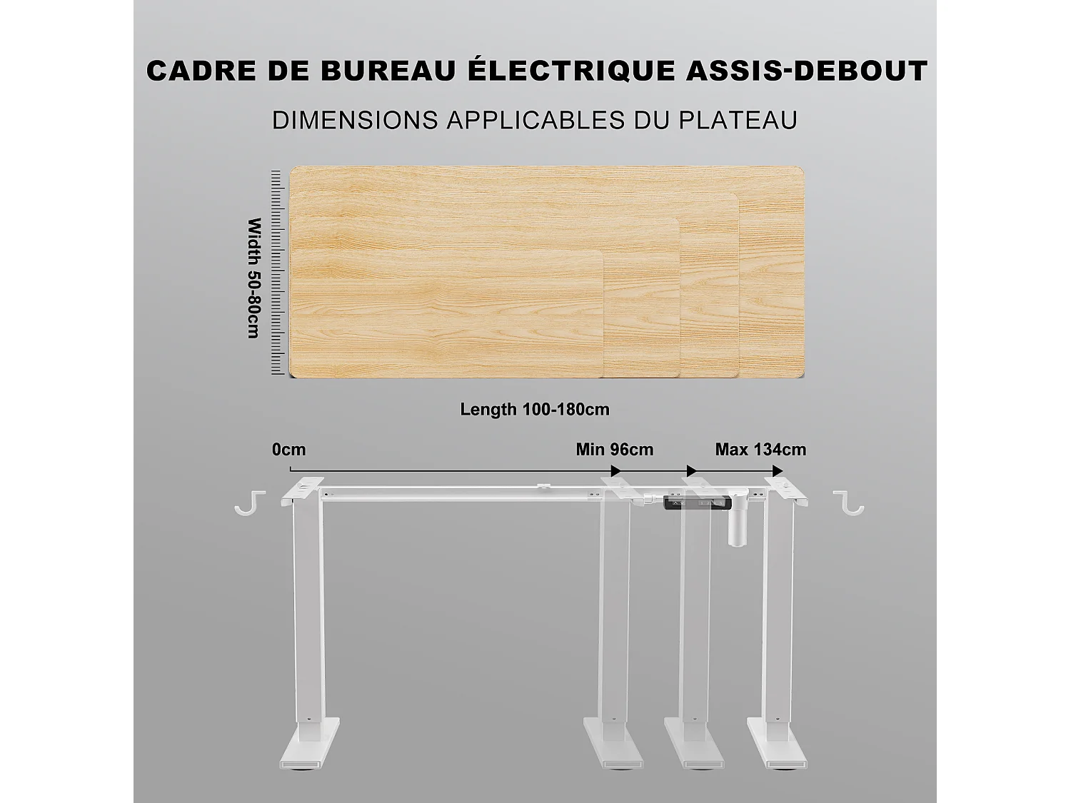 Homavo: soporte de escritorio regulable con memoria, función de retorno ante resistencia, puertos USB/Type-C, altura 69-117 cm.