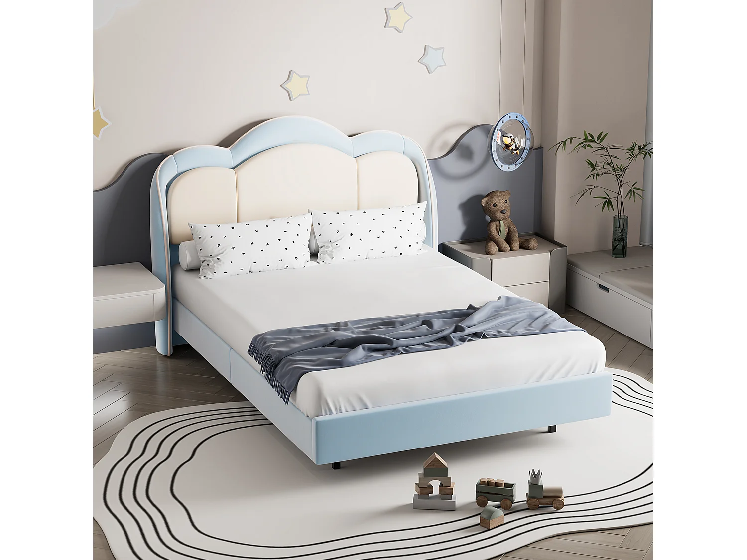 Letto per bambini 90x200 cm rosa, facile da montare, con LED multicolori e originale testiera a forma di nuvola