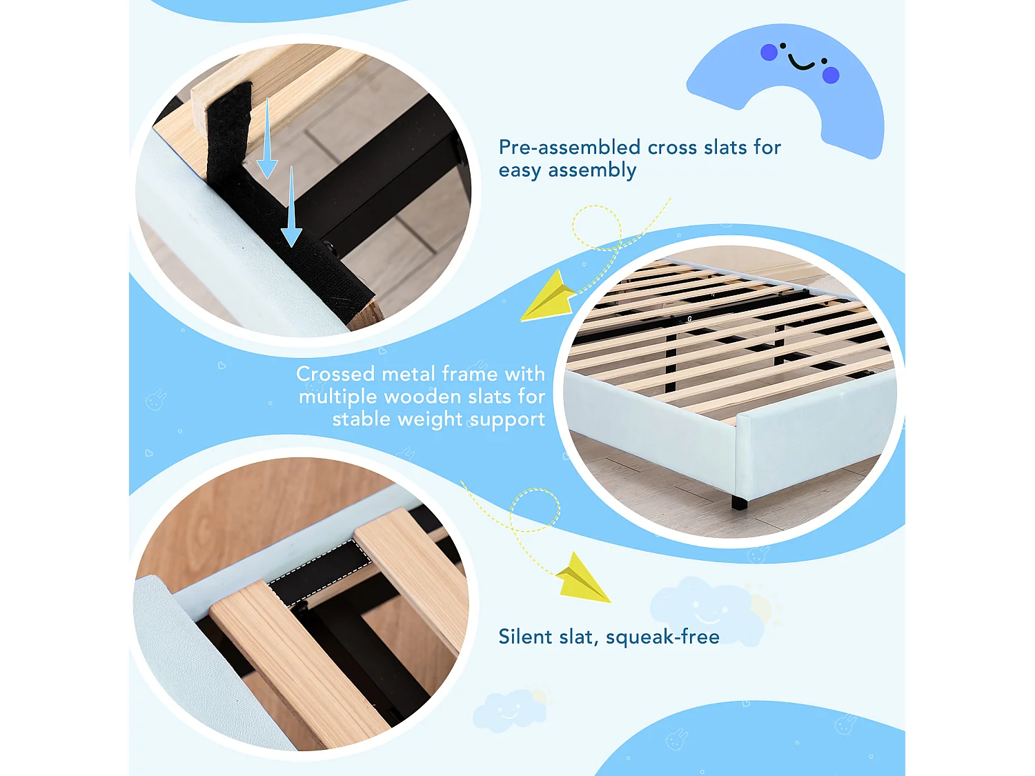 Letto per bambini 90x200 cm rosa, facile da montare, con LED multicolori e originale testiera a forma di nuvola