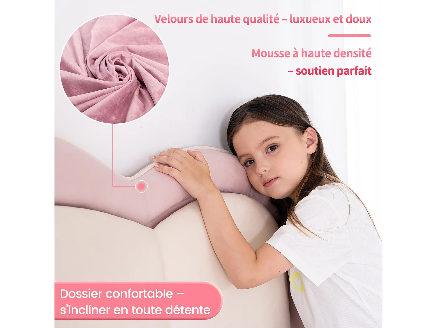 Kinderbett 90 x 200 cm, rosa, einfacher Aufbau, mit mehrfarbigen LEDs, originelles Wolken-Kopfteil