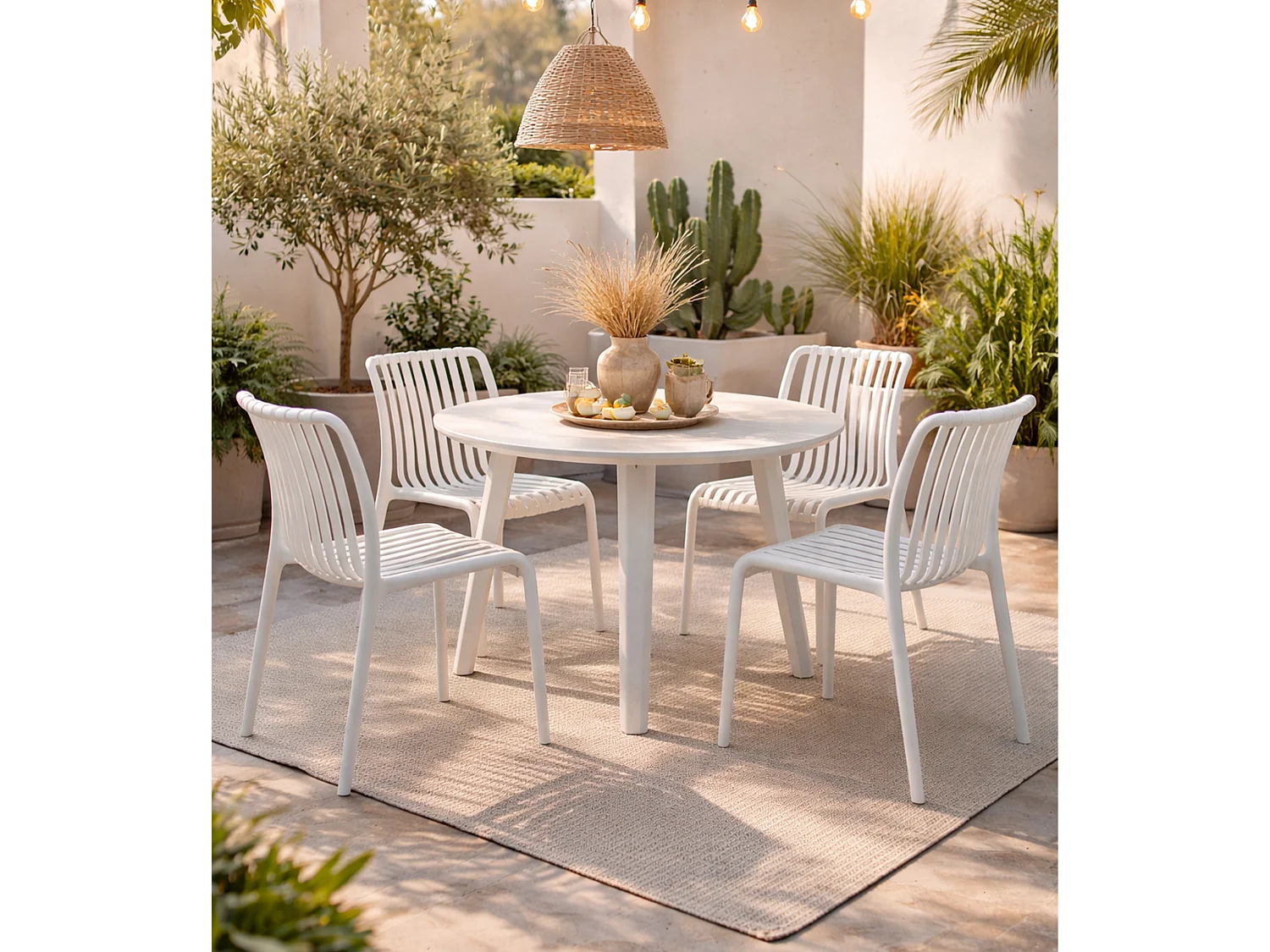 Pack de 4 sillas de 76x42x55 cm de polipropileno para interior y exterior blanco Solenia