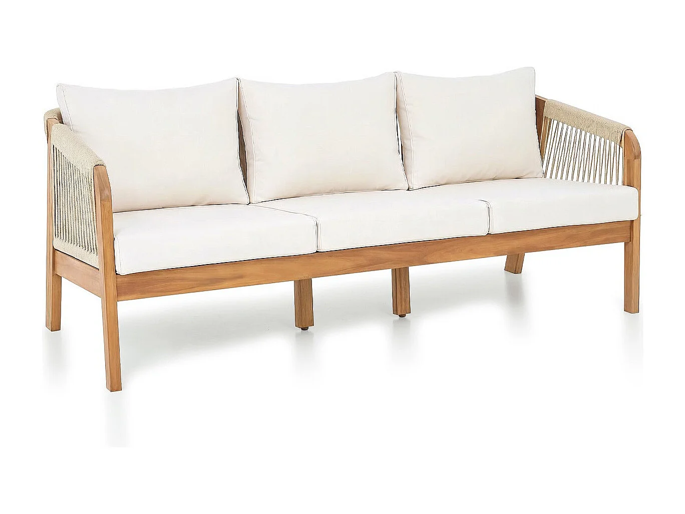 Canapé de jardin 3 places en bois FSC - coussins beiges - Symi