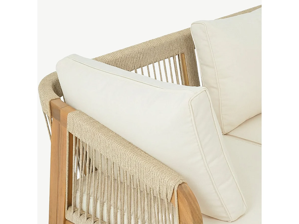 Canapé de jardin 3 places en bois FSC - coussins beiges - Symi