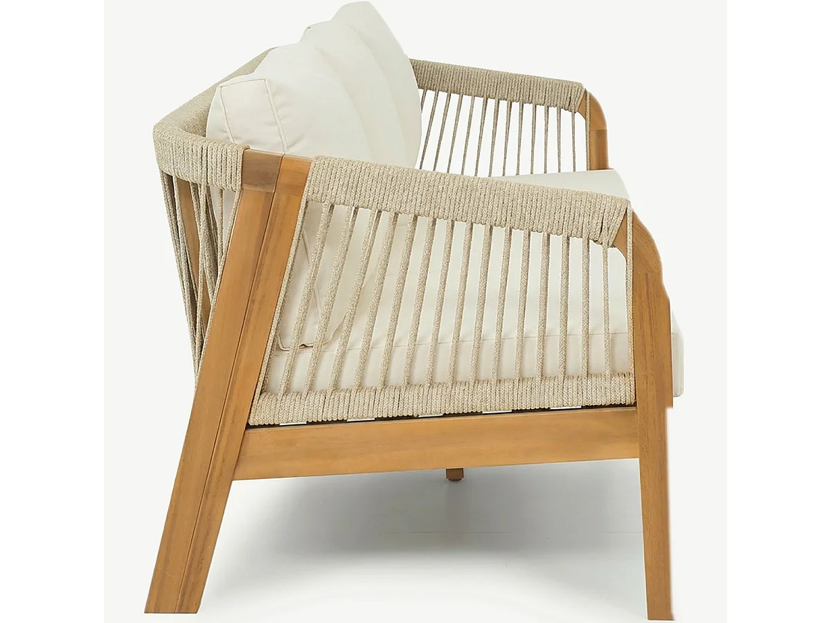 Canapé de jardin 3 places en bois FSC - coussins beiges - Symi