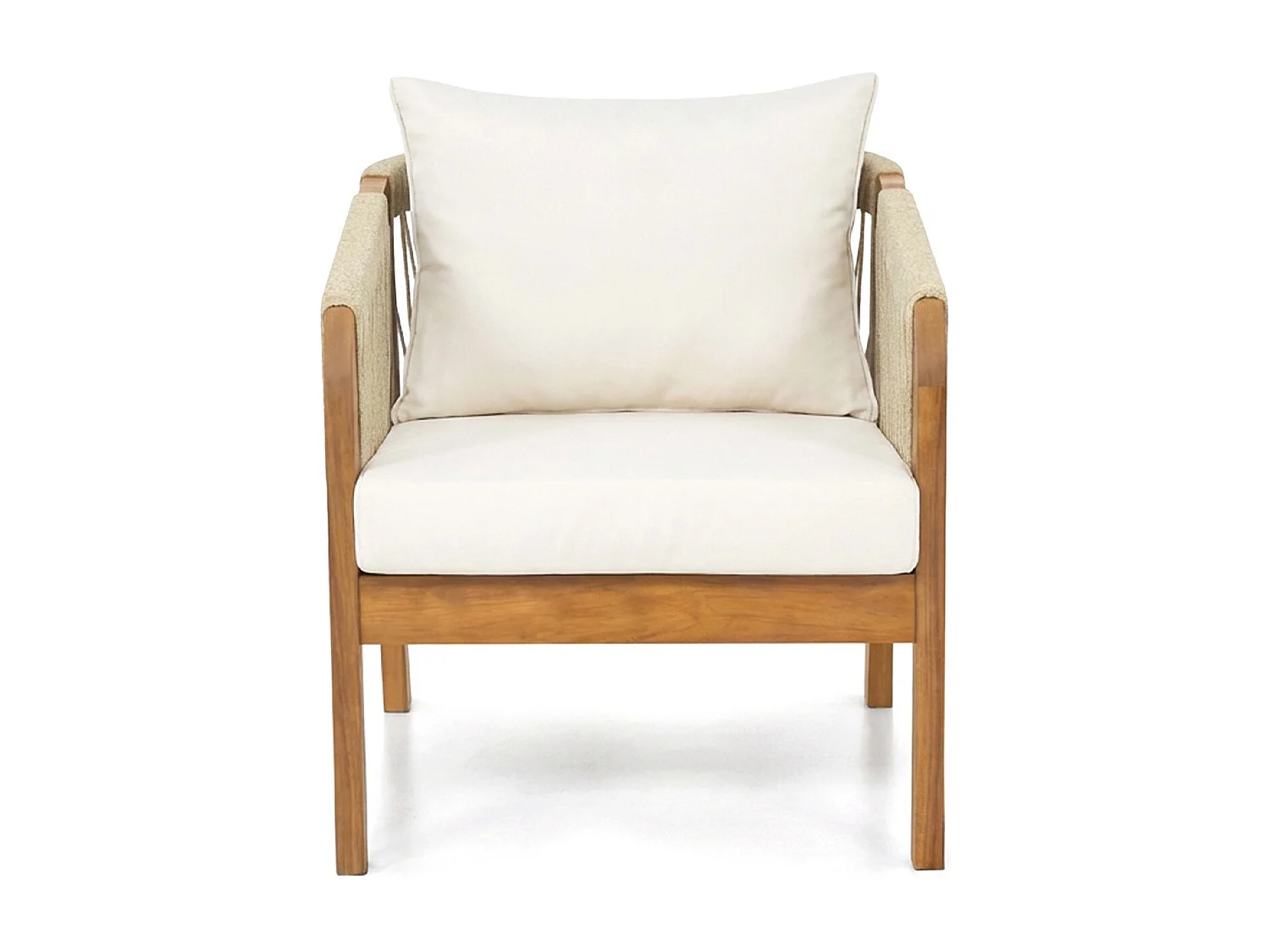 Lot de 2 fauteuils de jardin en bois FSC - coussins beiges - Symi