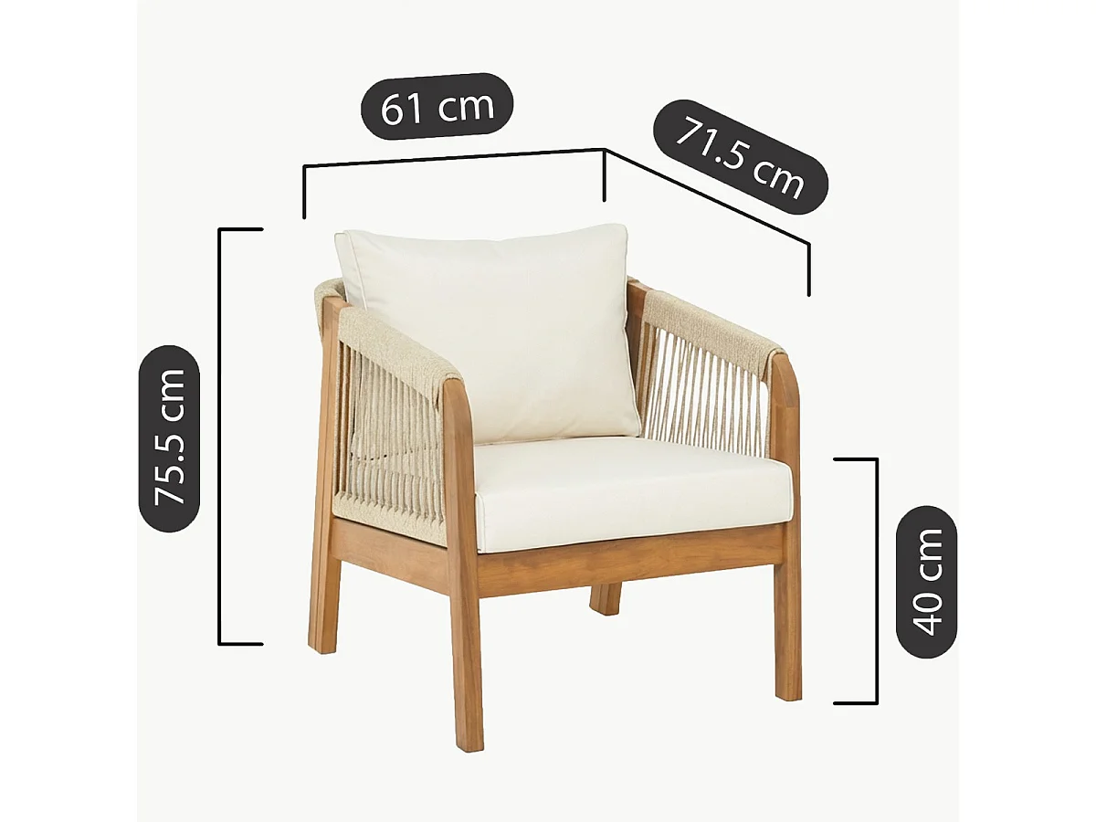 Lot de 2 fauteuils de jardin en bois FSC - coussins beiges - Symi