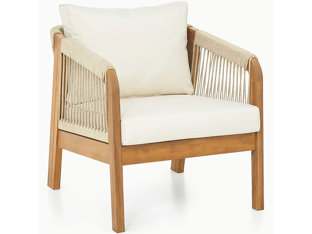 Lot de 2 fauteuils de jardin en bois FSC - coussins beiges - Symi