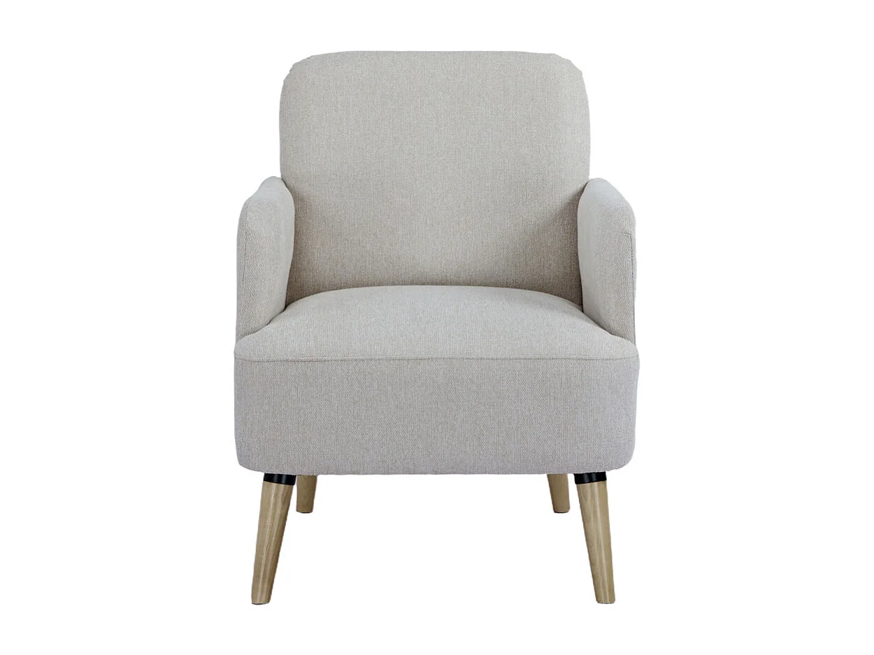 Brooks - Fauteuil rétro en tissu pieds bois clair - Beige