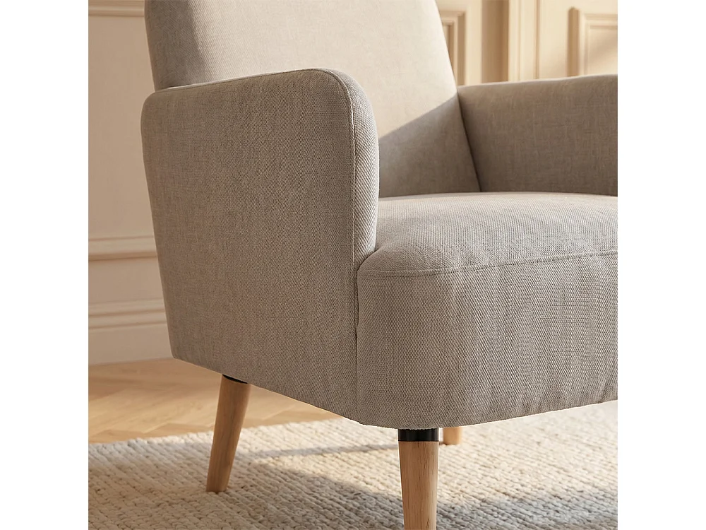 Brooks - Fauteuil rétro en tissu pieds bois clair - Beige