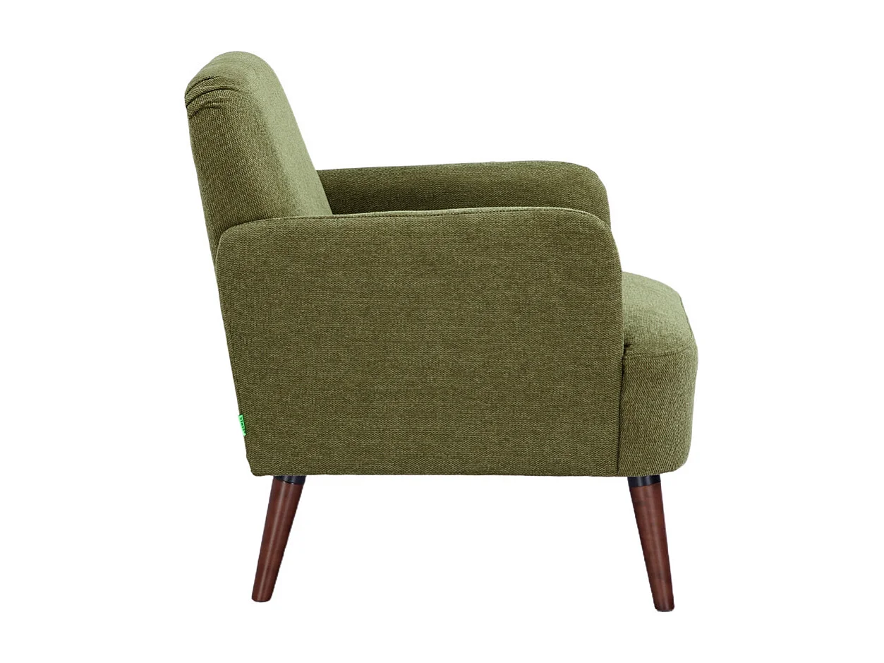 Brooks - Fauteuil rétro en tissu pieds bois foncé - Vert