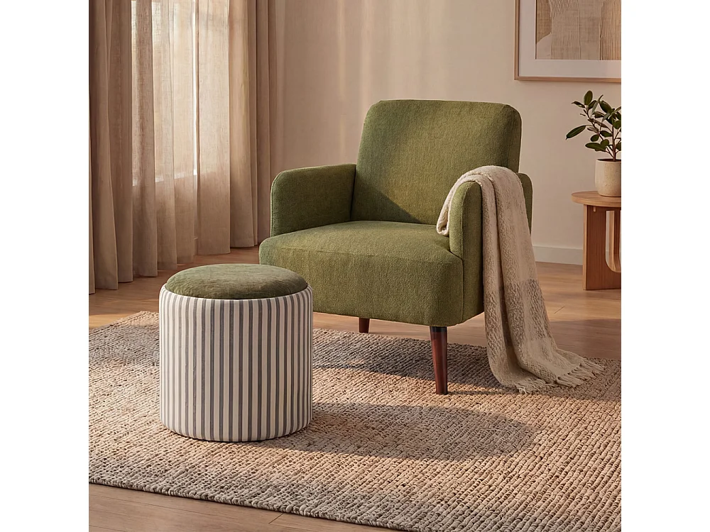 Brooks - Fauteuil rétro en tissu pieds bois foncé - Vert