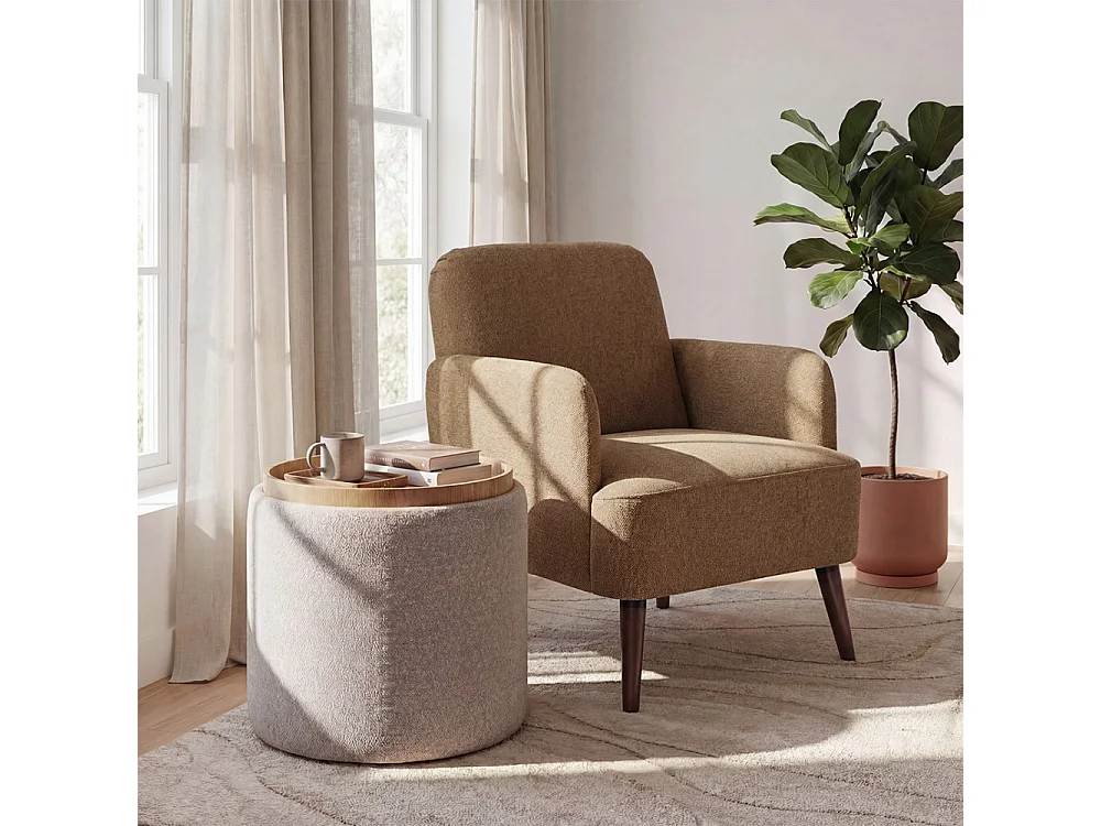 Brooks - Fauteuil rétro en tissu pieds bois foncé - Bronze