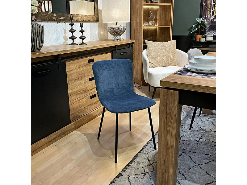 Lot de 2 chaises de repas tissu bleu lavande et pieds métal – ASTRID