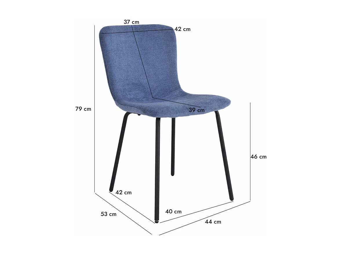 Lot de 2 chaises de repas tissu bleu lavande et pieds métal – ASTRID