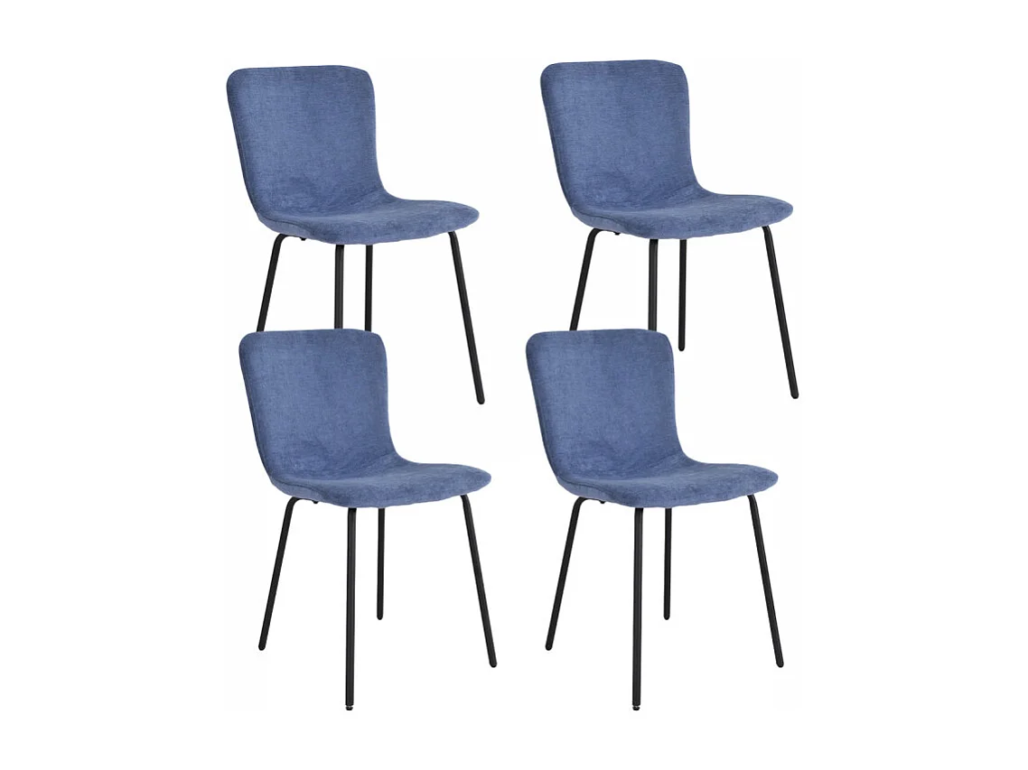 Lot de 4 chaises de repas tissu bleu lavande et pieds métal – ASTRID