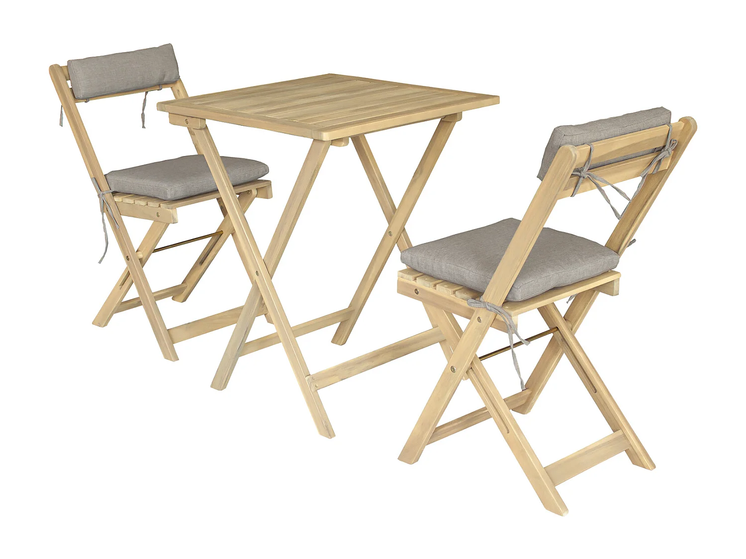 Ensemble table et chaises 2 places en acacia et coussins sable BENAGIL - HAPPY GARDEN