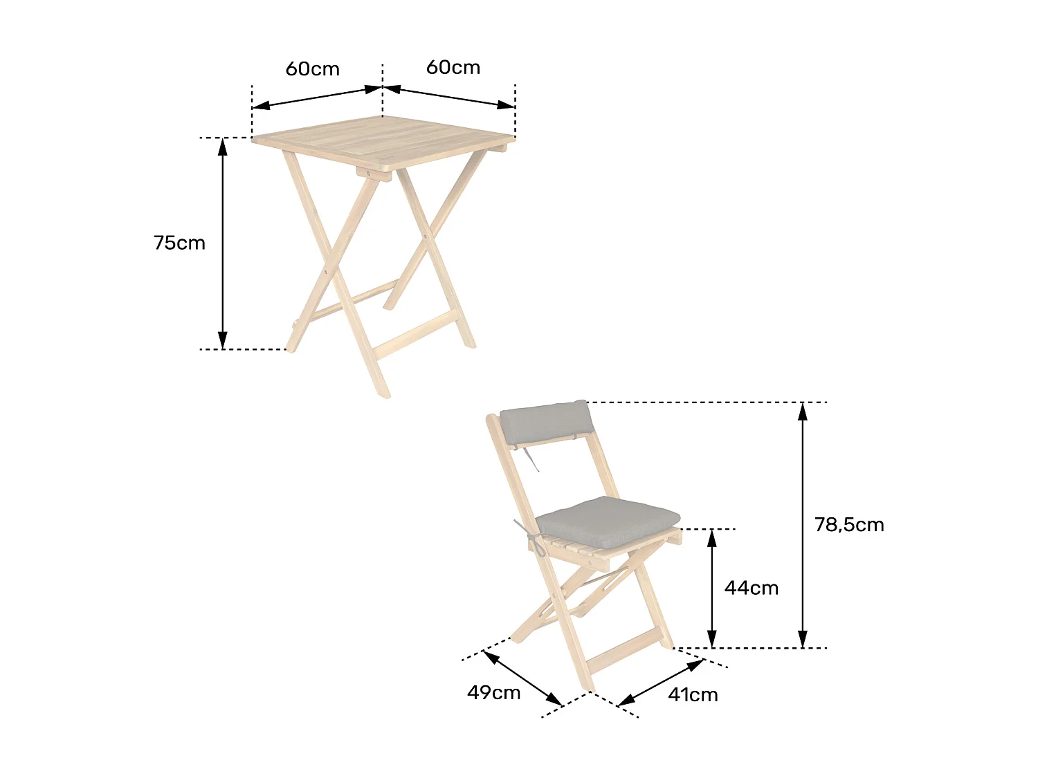 Ensemble table et chaises 2 places en acacia et coussins sable BENAGIL - HAPPY GARDEN